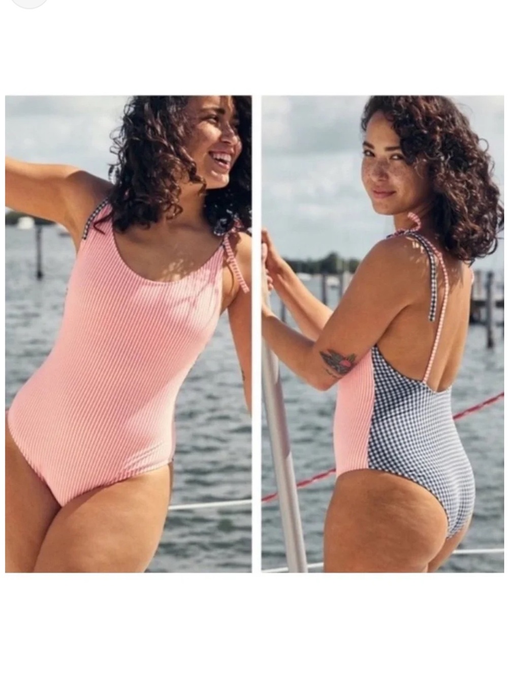 Aerie Scoop Gingham Striped Seersucker Cheeky One Piece Bathing Suit